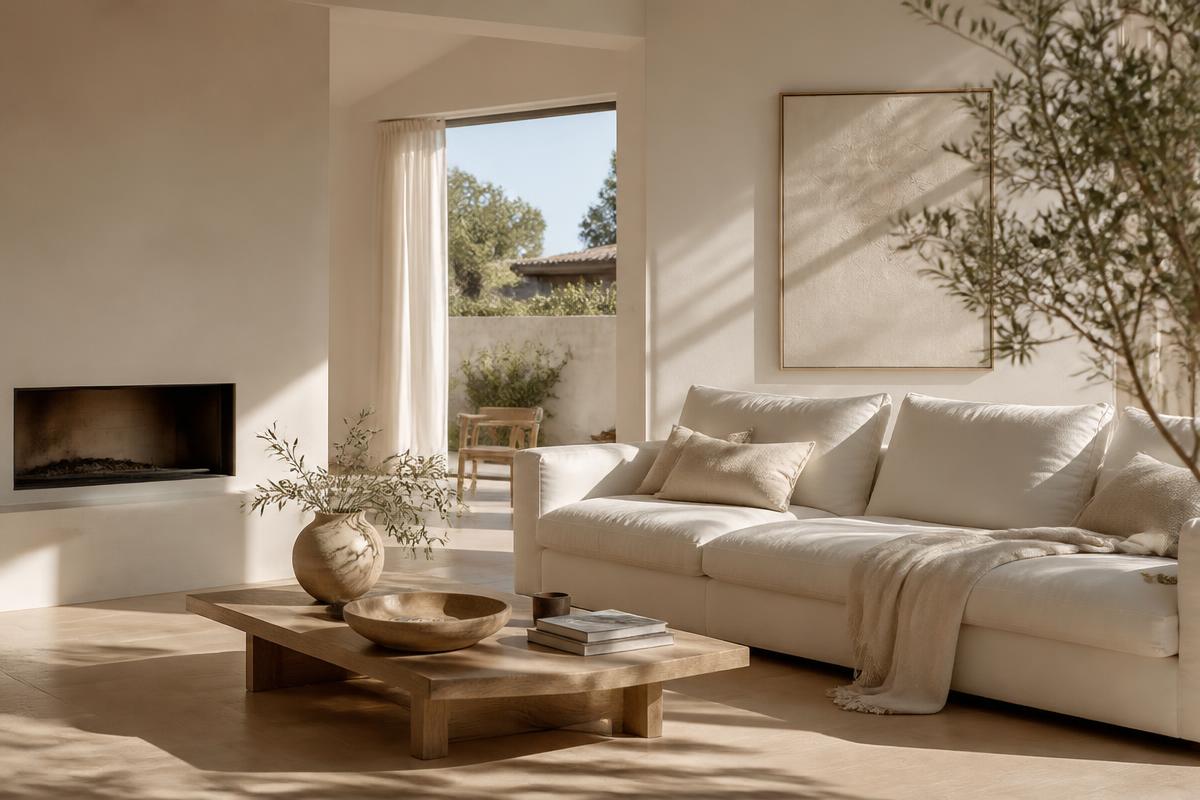 A sun-drenched, impeccably clean modern living room
